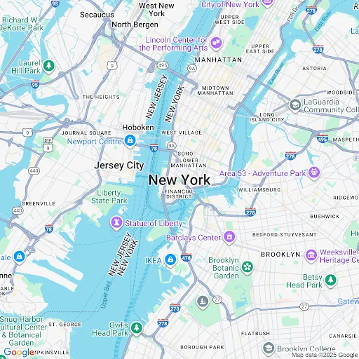 Stylized dark map view illustrating the Nearby Radar feature