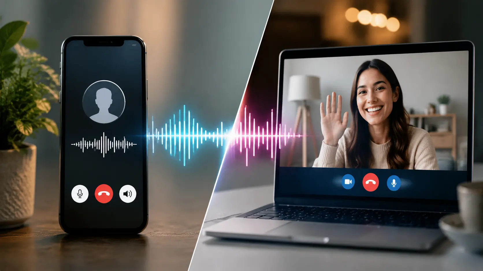 Person choosing between a voice call and a video chat on their device