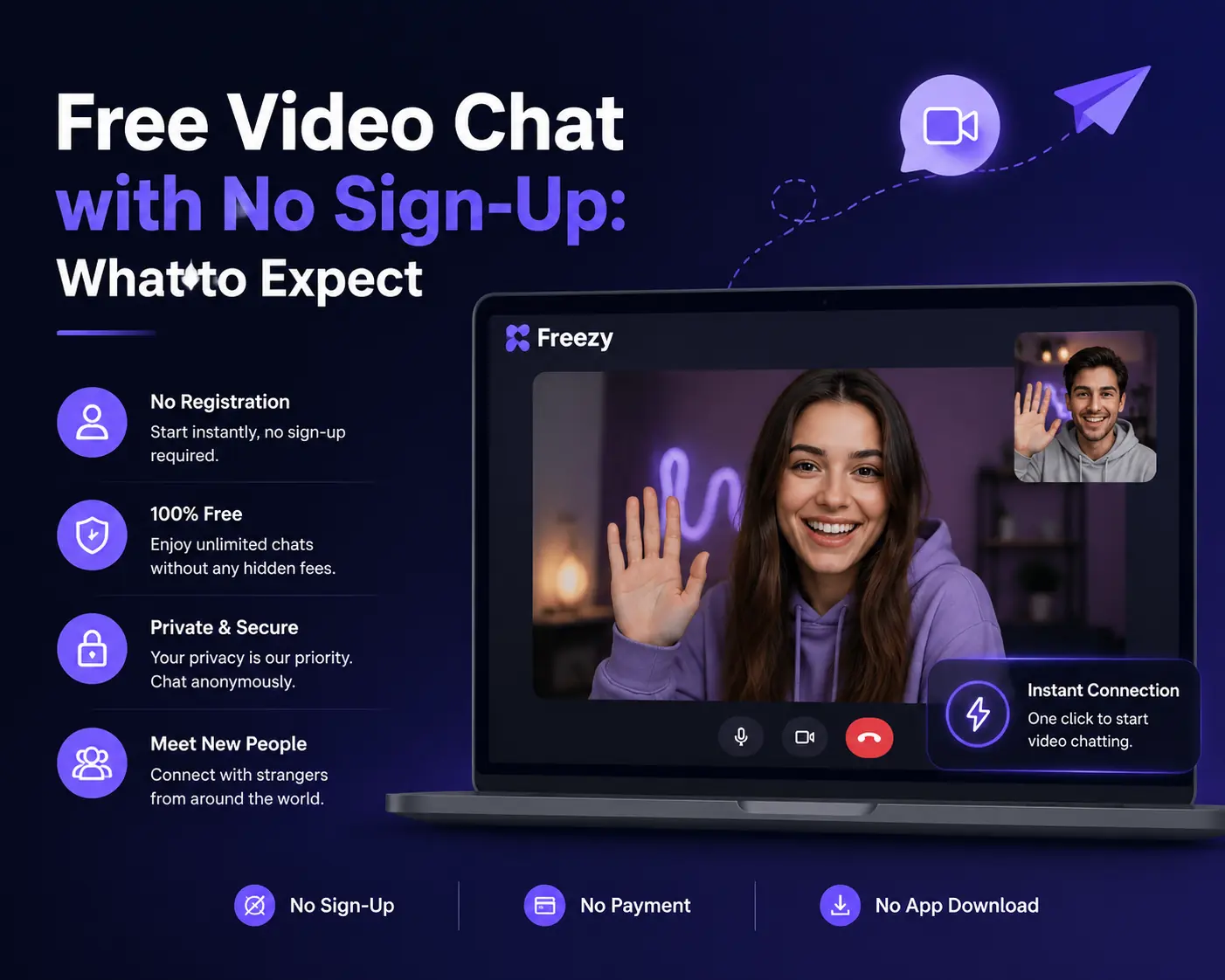 Laptop screen showing a video chat interface with a stranger